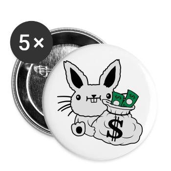 Rich Money Bag Billets de banque de lapin de Pâques - Lot de 5 grands badges (56 mm) - blanc - Devant