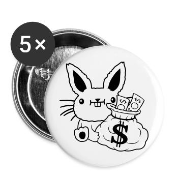 Sac d’argent riches billets de banque de lapin de Pâques - Lot de 5 grands badges (56 mm) - blanc - Devant