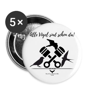 Spreewald Alle Vögel sind schon da ! - Buttons groß 56 mm (5er Pack) - Weiß - Vorne