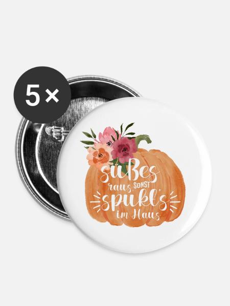 Halloween Süßes raus sonsts spukt's... - Buttons groß 56 mm (5er Pack) - Weiß