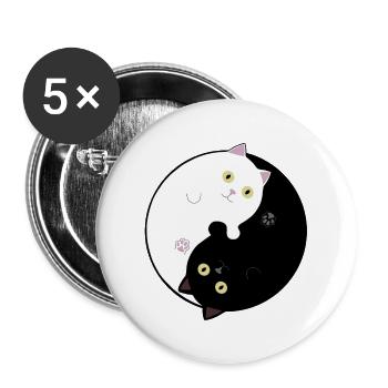 Schwarz-weiße Yin Yang Katzen - Buttons groß 56 mm (5er Pack) - Weiß - Vorne
