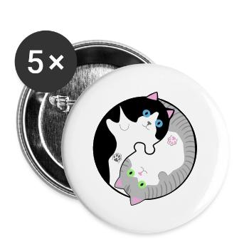 Schwarz-weiße und grau-getigerte Katzen Yin-Yang - Buttons groß 56 mm (5er Pack) - Weiß - Vorne