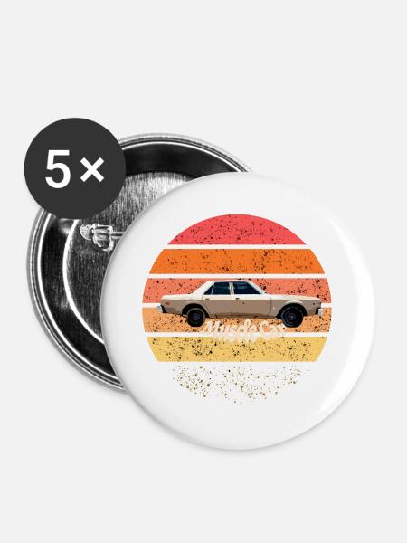 Muscle-Car - Buttons groß 56 mm (5er Pack) - Weiß