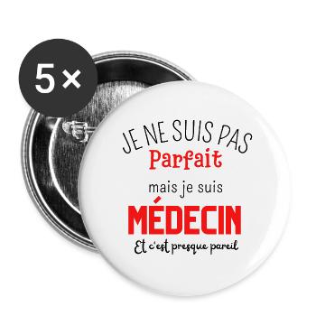 Pas parfait mais médecin - Lot de 5 grands badges (56 mm) - blanc - Devant