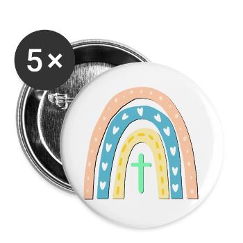 CHILDREN RELIGION - CHRISTIAN CROSS - RAINBOW - Buttons large 2.2''/56 mm (5-pack) - white - Front