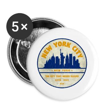 New York Skyline Vintage Badge - Buttons groß 56 mm (5er Pack) - Weiß - Vorne