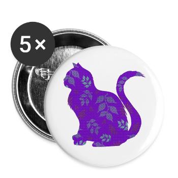 sitzende katze, gemustert, Blumen Outfits - Buttons groß 56 mm (5er Pack) - Weiß - Vorne