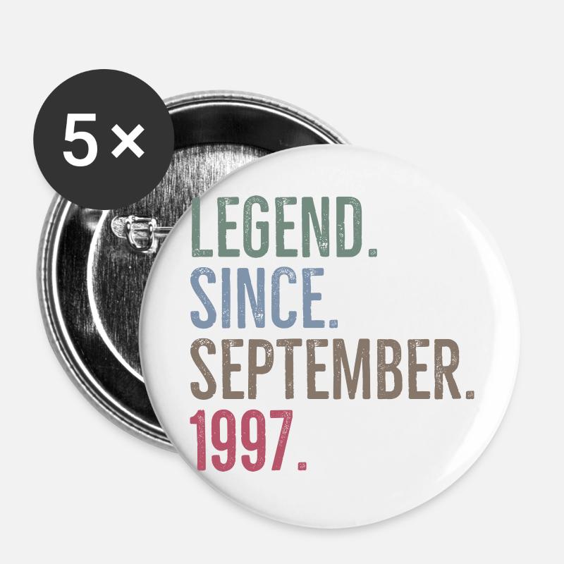 Legende seit September 1997 - Buttons groß 56 mm (5er Pack) - Weiß