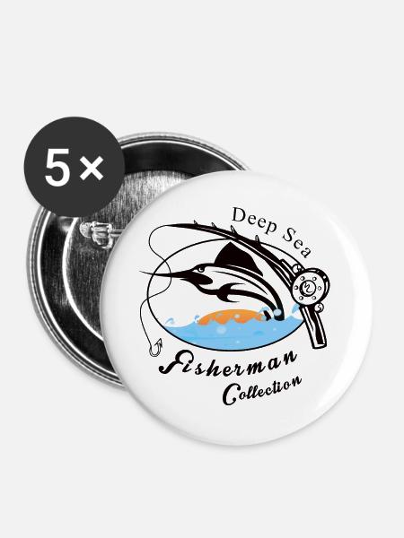 Tiefsee Fischer - Buttons groß 56 mm (5er Pack) - Weiß