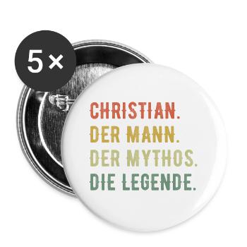 Christian Vorname Der Mann Der Mythos Die Legende - Buttons groß 56 mm (5er Pack) - Weiß - Vorne