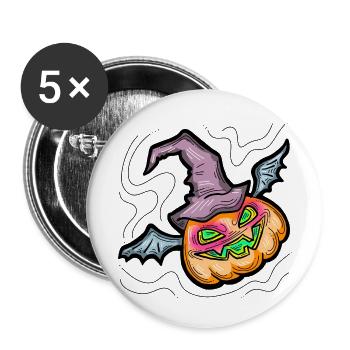 Effrayant Halloween citrouille monstre tête de visage. - Lot de 5 grands badges (56 mm) - blanc - Devant