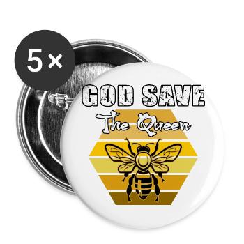 Apicultrice Queen Bee « god save the queen"nid d’abeilles rétro - Lot de 5 grands badges (56 mm) - blanc - Devant
