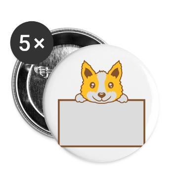Schild zeigender braver Hund - Buttons groß 56 mm (5er Pack) - Weiß - Vorne