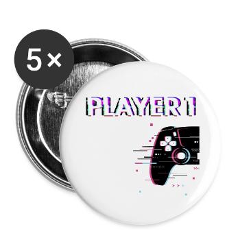 Player 1 Glitch Humor Gift Gamer Couple Love - Buttons large 2.2''/56 mm (5-pack) - white - Front