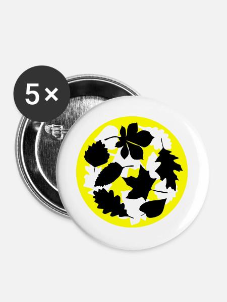 herbst Blätter Kreis - Buttons groß 56 mm (5er Pack) - Weiß