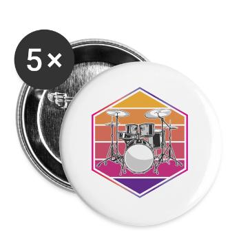 Batteur Schlagzeuger - Lot de 5 grands badges (56 mm) - blanc - Devant
