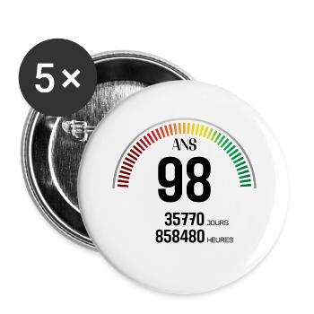 Anniversaire 98 ans Compteur - Lot de 5 grands badges (56 mm) - blanc - Devant