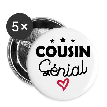 cousin génial / humour cousin - Lot de 5 grands badges (56 mm) - blanc - Devant