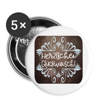 Herzlichen Glückwunsch - Buttons groß 56 mm (5er Pack) - Weiß - Vorne