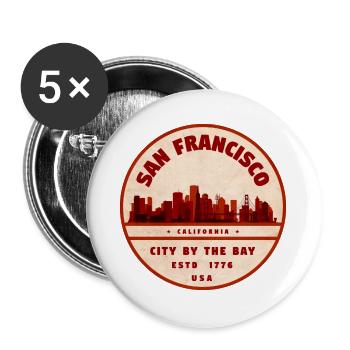 Insigne vintage du paysage urbain de San Francisco - Lot de 5 grands badges (56 mm) - blanc - Devant