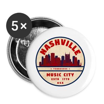 Nashville Musikstadt Retro Siegel - Buttons groß 56 mm (5er Pack) - Weiß - Vorne