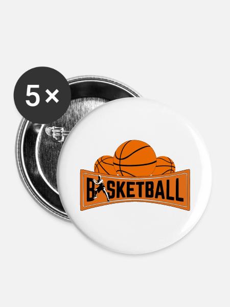 Basketball - Buttons groß 56 mm (5er Pack) - Weiß