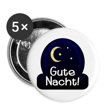 GUTE NACHT - SCHLAFEN - HALBMOND - Buttons groß 56 mm (5er Pack) - Weiß - Vorne