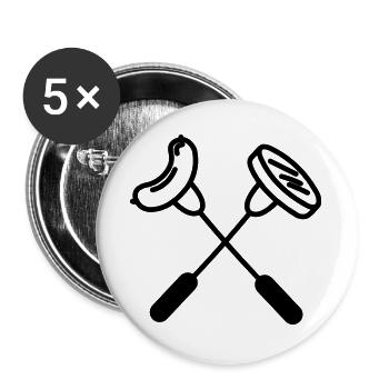 Deux fourchettes croisées avec saucisse et hamburger - Lot de 5 grands badges (56 mm) - blanc - Devant