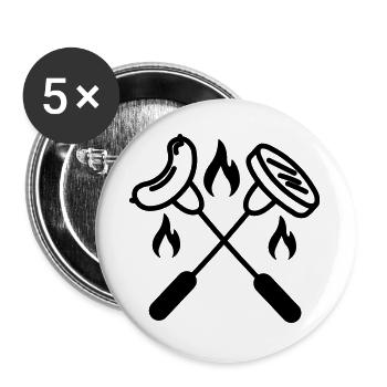 Deux fourchettes croisées avec saucisse et hamburger - Lot de 5 grands badges (56 mm) - blanc - Devant