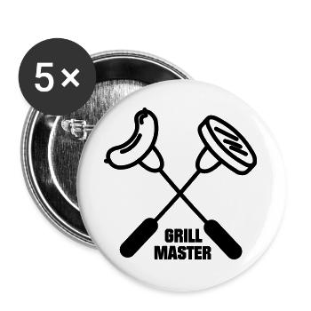 Maître grill avec deux fourches croisées - Lot de 5 grands badges (56 mm) - blanc - Devant