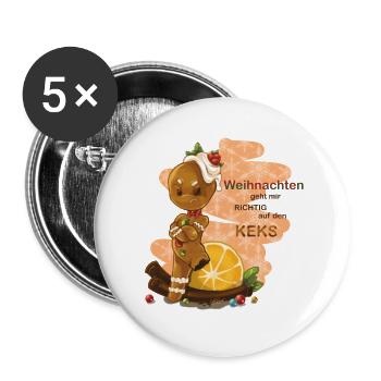 Lebkuchenmann Weihnachten - Buttons groß 56 mm (5er Pack) - Weiß - Vorne