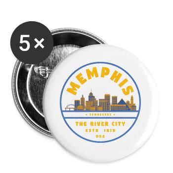 Memphis RiverCity Skyline Tee - Buttons groß 56 mm (5er Pack) - Weiß - Vorne