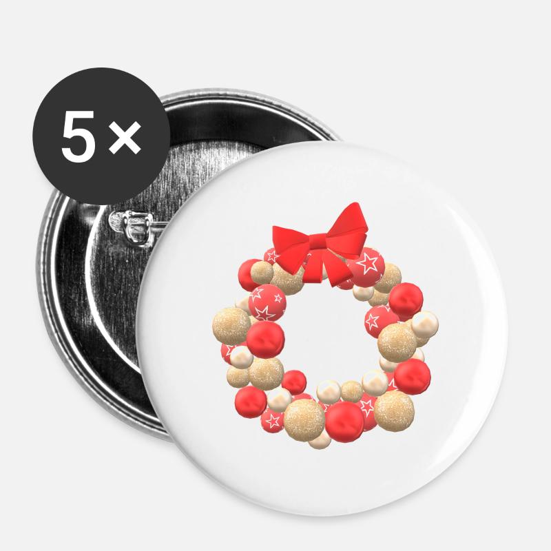 Weihnachten Weihnachtskranz Kranz Advent Winter - Buttons groß 56 mm (5er Pack) - Weiß