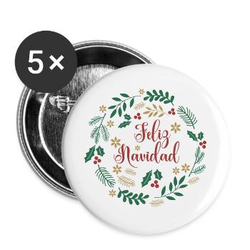 playera feliz navidad camiseta merry christmas - Buttons large 2.2''/56 mm (5-pack) - white - Front