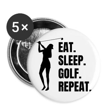 Golfspielerin Golf Mädchen Golfball Golfschläger - Buttons groß 56 mm (5er Pack) - Weiß - Vorne