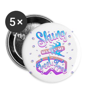 Skiing makes me feel free - 1 - Buttons large 2.2''/56 mm (5-pack) - white - Front