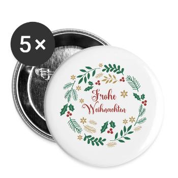 Merry Christmas Frohe Weihnachten Merry Christmas - Buttons large 2.2''/56 mm (5-pack) - white - Front