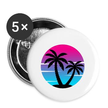 Coucher de soleil synthwave des années 80 avec des palmiers en cercle - Lot de 5 grands badges (56 mm) - blanc - Devant