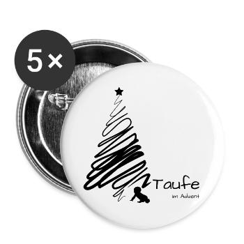 Taufe im Advent Baby krabbelt zum Weihnachtsbaum - Buttons groß 56 mm (5er Pack) - Weiß - Vorne