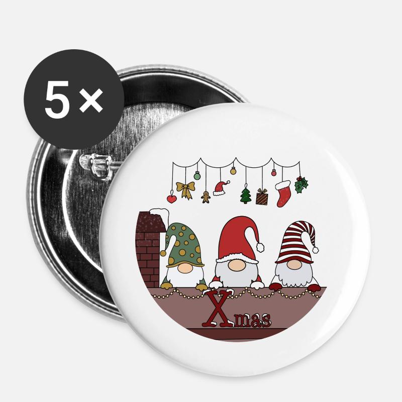 Weihnachten - Buttons groß 56 mm (5er Pack) - Weiß