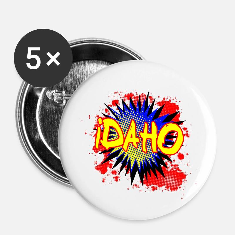 Idaho Comic Ausruf - Buttons groß 56 mm (5er Pack) - Weiß