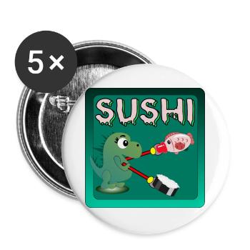 LUSTIGE SUSHI MAKI GESCHENKE - ESSEN DINOSAURIER - Buttons groß 56 mm (5er Pack) - Weiß - Vorne