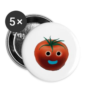 Tomate mit Gesicht - Buttons groß 56 mm (5er Pack) - Weiß - Vorne