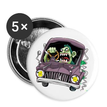 zombie drive a car - Buttons large 2.2''/56 mm (5-pack) - white - Front