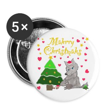 Iconic wolf, Christmas under the Christmas tree - Buttons large 2.2''/56 mm (5-pack) - white - Front