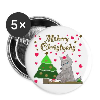 Kultiger Wolf hat Weihnachten Schaf unterm Baum - Buttons groß 56 mm (5er Pack) - Weiß - Vorne