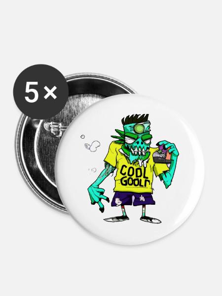 Zombie cool - Buttons groß 56 mm (5er Pack) - Weiß