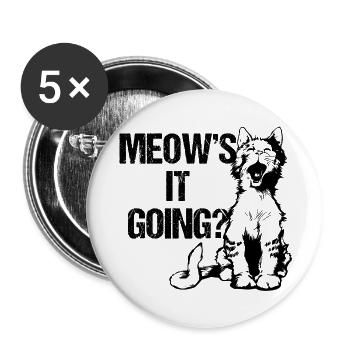 Meow's it going? Sleepy cat with a question. - Buttons large 2.2''/56 mm (5-pack) - white - Front