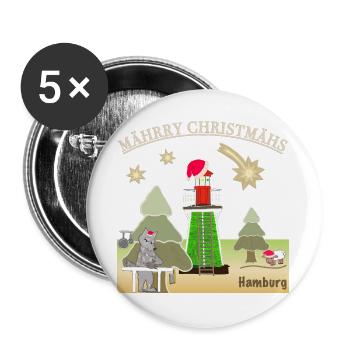 Weihnachten Hamburg, Leuchtturm Bunthaus, Wolf - Buttons groß 56 mm (5er Pack) - Weiß - Vorne