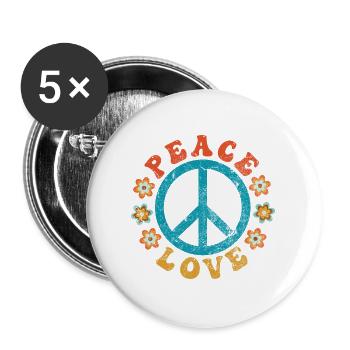 Peace & Love - Hippie Peace Sign With Flowers - Buttons large 2.2''/56 mm (5-pack) - white - Front
